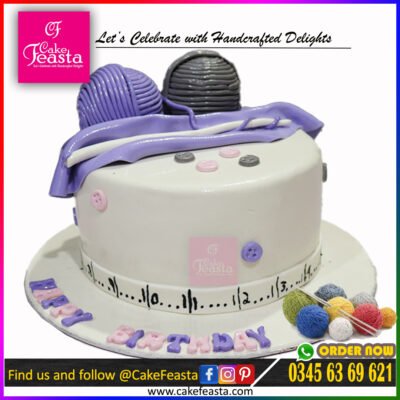 Knitting Needle theme Birthday Cake