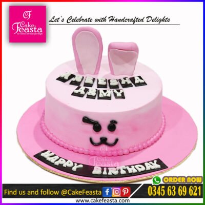 Pink Rabbit Theme Birthday Cake