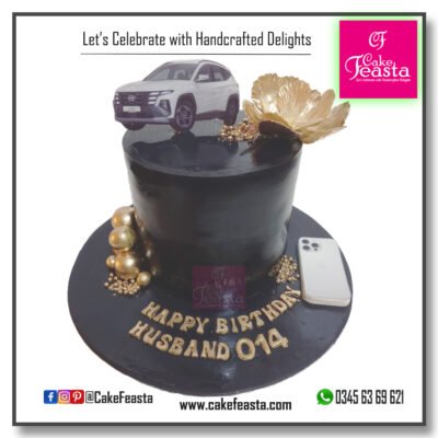 Black and Gold with Car Birthday Cake